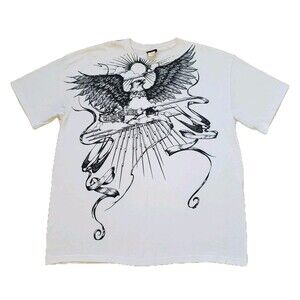 Vintage Y2K Quicksilver Eagle Lighting AOP Size XL Mens White T-Shirt Surfing